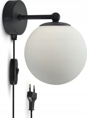 Produktbild von LUXOLAR Led Wandleuchte mit Schalter und Stecker, Glas Wandlampe Innen W15, G9 - Nachtlampe für Schlafzimmer, Weiß Glas Kugel 14cm