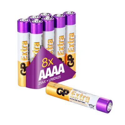 Produktbild von GP Extra Alkaline Batterien AAAA (Mini / LR61) Spannung 1,5V, ideal z.B. für Stylus Pens, medizinische Geräte und Stirnlampen etc. (Pack mit 8 Stück)