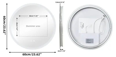 Produktbild von Runder LED-Badezimmerspiegel - Rahmenloser Wandspiegel - 60 cm - Beschlagfrei - Hinterleuchtet - Stufenlos dimmbar - 3000/4000/6000 K - Memory-Funktion