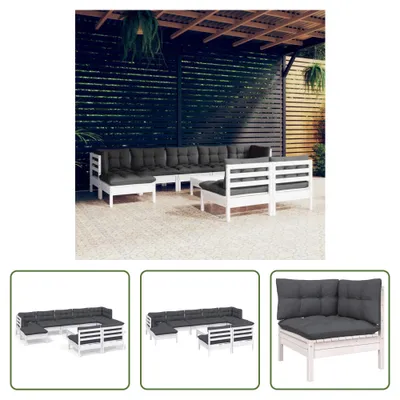 Produktbild von The Living Store 10-tlg. Garten-Lounge-Set mit Kissen Weiß Kiefernholz