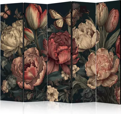 Produktbild von 5-teiliger Einseitiger Vlies Paravent - Floral Illustration - Magnificent Flower Buds on a Turquoise Background 225x172 cm Blumen b-H-10025-z-b