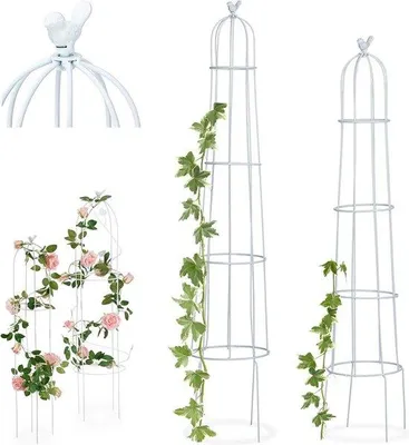 Produktbild von Famanu Rankhilfe Set von 2 - Freistehend für Blumen und Kletterpflanzen - Wetterfest - H: 113 cm & 103 cm - Weiß