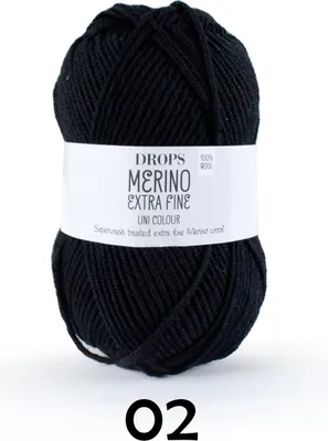 Produktbild von Drops Merino Extra Fine Uni Colour 02 Black Strickgarn