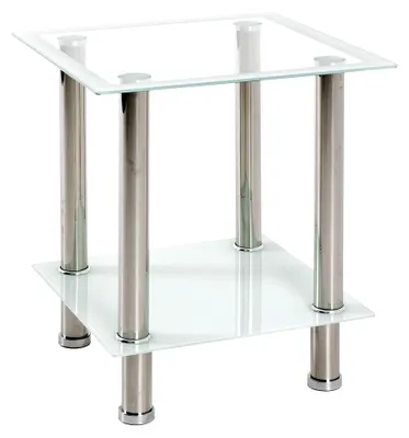 Produktbild von Beistelltisch Glasplatte Edelstahl - 40 x 46 x 40 cm - Transparentes Sicherheitsglas - 8 kg pro Ablage - Sofatisch