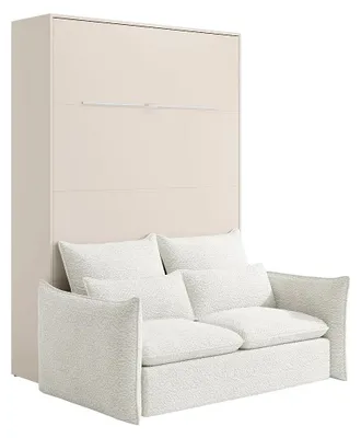 Produktbild von Schrankbett 140 x 200 cm - Manuelle vertikale Öffnung - Mit LEDs - Beige + Sofa - RAPILI
