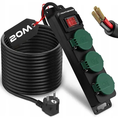 Image de Rallonge électrique extérieure Prise multiple 3 prises - 20 m - Noir - IP44