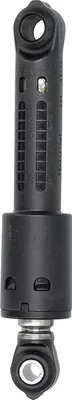 A black shock absorber with metal accents, isolated on a white background.