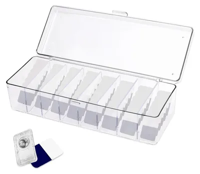 Imagen del producto de Estuche para lentes de contacto con 8 compartimentos, de acrílico transparente, apto para lentes diarias y mensuales, para su almacenamiento