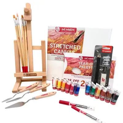 Produktbild von Acrylfarben Set für Anfänger Talens Art Creation 12 x 12 ml mit Tischstaffelei