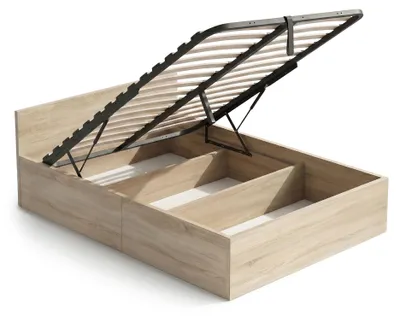 Produktbild von Bett mit Bettkasten 120x200 cm Metalllattenrost aufklappbar Sonoma Eiche
