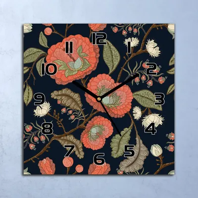 Produktbild von Wanduhr Echt-Glas-Küchenuhr Retro-Blumen Vintage Quarz 30x30 Deko Bilder