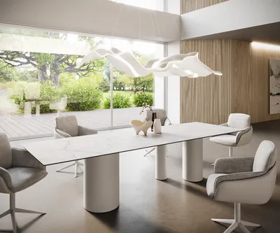 Produktbild von DELIFE Esstisch Edge 300x100 Keramik Laminam®Statuarietto Weiß Troa Metall Weiß