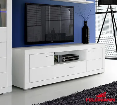 Image de Meuble TV bas 196 cm blanc mat pour salon, style moderne