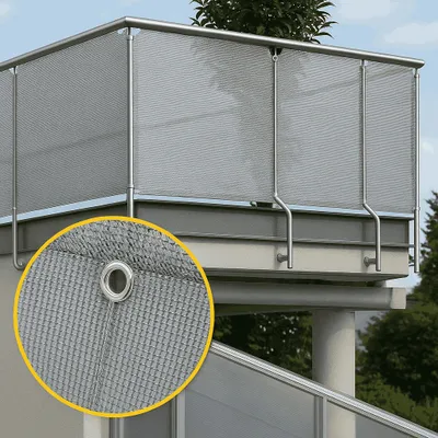 Produktbild von Balkon Sichtschutz Grau Licht- & Luftdurchlässig 24 Ösen UV-beständig wetterfest
