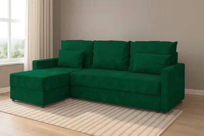 Zdjęcie produktu dla Narożnik KUBO L z funkcją spania 120x200, pojemnik na pościel, uniwersalny L/P, Kronos 19 Butelkowa Zieleń, 226 cm