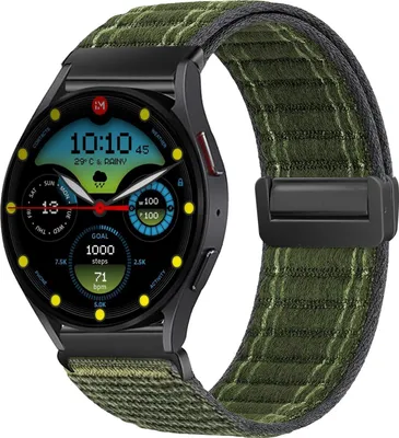 Produktbild von Smartwatch Armband für Samsung Galaxy Watch4 40mm Nylon Textil Band Ersatzband Wechselband Magnetverschluss flexibel atmungsaktiv Grün Oliv