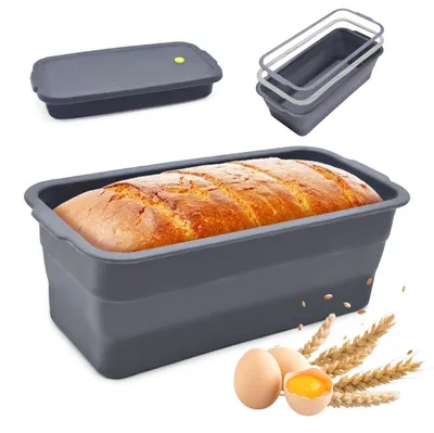 Zdjęcie produktu dla Silikonowa forma do pieczenia chleba z pokrywką, wolna od BPA, z powłoką nieprzywierającą, odporna na wysokie temperatury, składana, wymiary: 32x14,5 cm