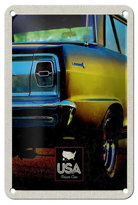 Produktbild von Blechschild Reise 12x18cm Amerika Oldtimer USA gelb Deko Urlaub Schild