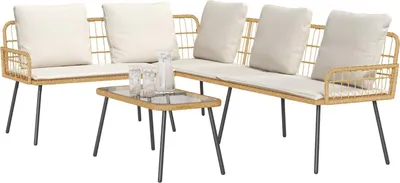 Image de Ensemble de canapé de jardin avec coussins 2 pièces en polyrotin naturel
