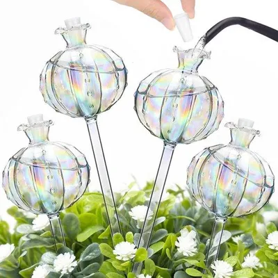 Produktbild von Unyqoos® 4er-Set selbstbewässernde Glas-Pflanzkugeln aus Borosilikatglas, buntes Blumenmuster – für Zimmer- und Balkonpflanzen