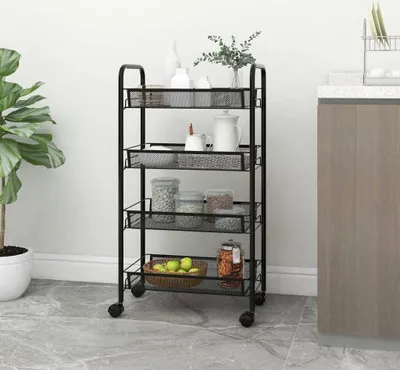 Obrázek produktu pro The Living Store Kuchyňský vozík 4 police černý 46x26x85 cm železo