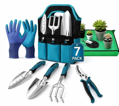 Immagine prodotto di Set di 7 utensili da giardino con manici ergonomici e custodia per il trasporto