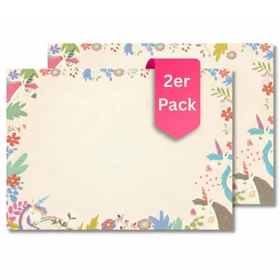 Produktbild von Friendly Fox 2 Stück Einhorn Schreibtischunterlage Papier A2 Kinder Schreibunterlage 25 Blatt Notizblock zum Malen & Schreiben