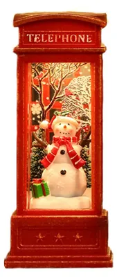 Produktbild von Schneekugel-Laterne - Mit LED-Licht und Schneefall-Effekt - Dekorative Tischleuchte im Telefonzellen-Design - Rot