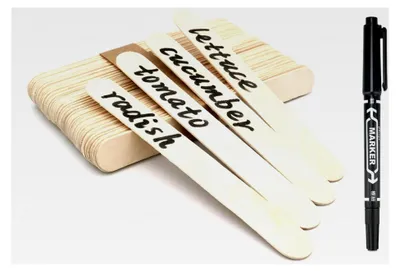 Produktbild von 100 Stück Holzpflanzenschilder zum Beschriften mit Stift, wetterfeste Pflanzenstecker für den Garten, 15 cm