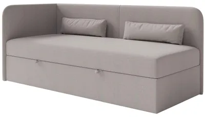 Image de Selsey Calmmo - Lit d'adolescent 90x200 avec coffre de lit, housse chenille, tête de lit à gauche, beige foncé
