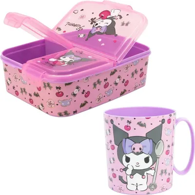 Produktbild von Kuromi Sanrio 2 tlg. Lunch Set Brotdose mit 3 Kammern Trinkbecher 390 ml