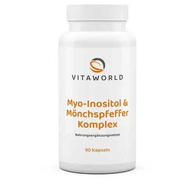 Produktbild von Vitaworld Myo-Inositol + Mönchspfeffer Komplex | 90 Kapseln | mit Zink, Eisen, L-Carnitin und B-Vitaminen | vegan
