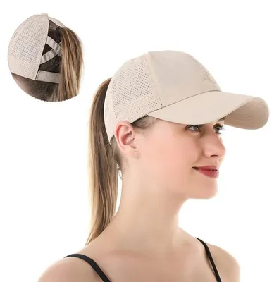 Immagine prodotto di Cappello da baseball estivo, unisex, color khaki, regolabile, taglia 57-58 cm, design con apertura per la coda di cavallo