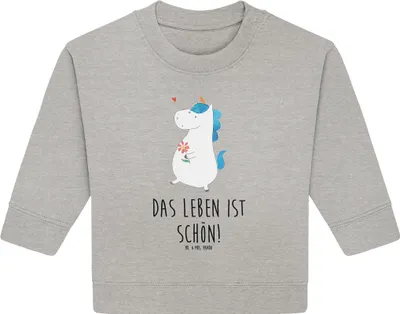 Produktbild von Mr. & Mrs. Panda Organic Baby Pullover Einhorn Spaziergang 6. - 12. Monat - Heather Grey - Geschenk, Freundin, Glitzer, Bullover, Blumen, Unicorn, Mutter, Einhörner