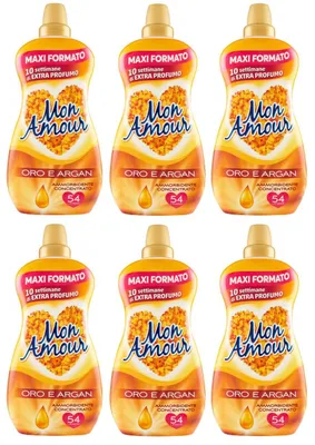 Produktbild von 6x Paglieri Mon Amour Ammorbidente Concentrato Oro e Argan Konzentrierter Flüssiger Weichspüler Gold und Argan 54 Wäschen 1350ml