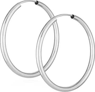 Produktbild von Paar 585 Weißgold Creolen Ohrringen Ohrschmuck 1,9mm Rund Goldohrringe 30mm 9045