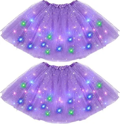 Produktbild von 2 Stück – LED-Tüll-Tutu, leuchtendes Rock-Tutu, 40 cm, lila