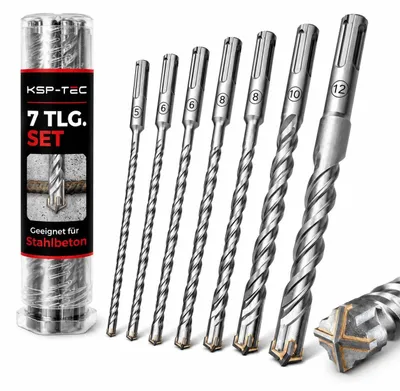 Produktbild von SDS Plus Hammerbohrset Betonbohrer - 7-teilig - 5 bis 12 mm - 160 mm lang - Hartmetall