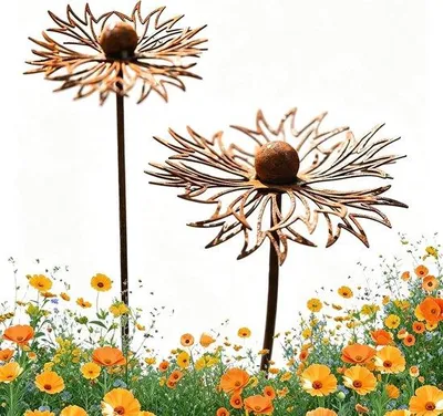 Produktbild von Gartendekoration aus rostigem Metall – 2 Stück Vintage-Gartendekorationen – Rustikale Metalldekoration für Garten, Rasen und Eingangsbereich – 60 cm x 15 cm