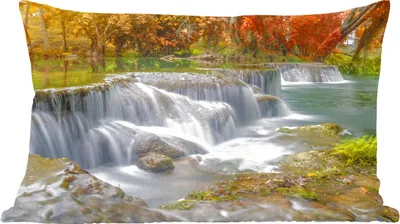 Produktbild von MuchoWow® Zierkissen Sofakissen Wohnzimmer Dekokissen 60x40 cm Herbst - Wasserfall - Natur - Bäume - Kopfkissen - Polster mit Foto