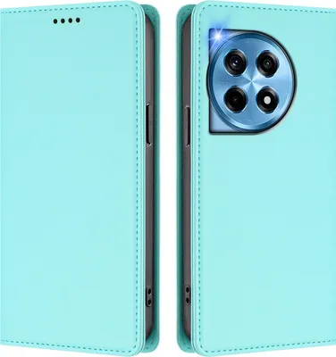 Image de Etui en cuir pour OnePlus 12, étui magnétique en cuirPolyuréthaneavec support Vert Menthe