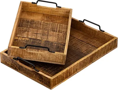 Produktbild von Soma Holztablett Set 2 Stück 46x31cm Serviertablett Tablett Holz Serviertablett Deko Tablett aus Mangohol