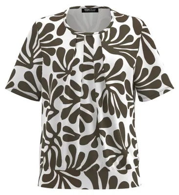 Produktbild von Frank Walder Blusenshirt mit Frontfalte organisches Muster grün ecru