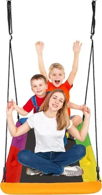 Produktbild von Kindernestschaukel mit Tragkraft bis 300 kg, verstellbares Seil, Schaukelgestell, Outdoor-Gartenspielplatz für Kinderschaukel, Nestschaukel, Kletterleiter