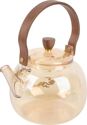 Imagen del producto de Tetera de vidrio borosilicato resistente al calor, de 950 ml, transparente, con asa de madera, para preparar té a granel, compatible con estufas eléctricas y de cerámica