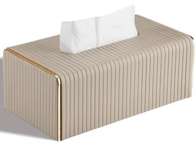 Obrázok produktu pre Kozmetický box na vreckovky zPolyuretánkože, béžový, obdĺžnikový, pre kanceláriu