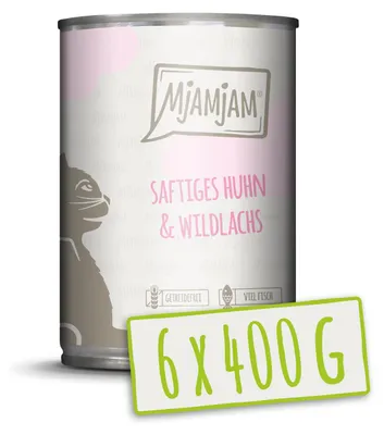 Zdjęcie produktu dla MjAMjAM - 6x400g puszki kurczak i dziki łosoś mokra karma dla kotów główna karma naturalna