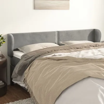Produktbild von Cloris Designermöbel Kopfteil mit Ohren Hellgrau 203x23x78/88 cm Samt 2024 Neu