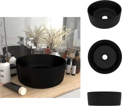 Produktbild von vidaXL s Waschbecken Rund Matt Schwarz 40x15 cm Keramik -  Badezimmer-Waschbecken