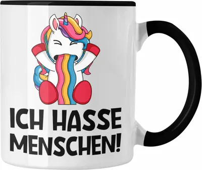 Produktbild von Trendation - Ich Hasse Menschen Tassen Tasse Becher Kaffeetasse Einhorn Lustig Spruch Geschenk Frauen Männer (Schwarz)